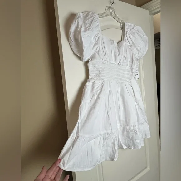 Nordstrom BP White Smocked Mini Dress with Puff Sleeves Juniors Size Small - Picture 12 of 16